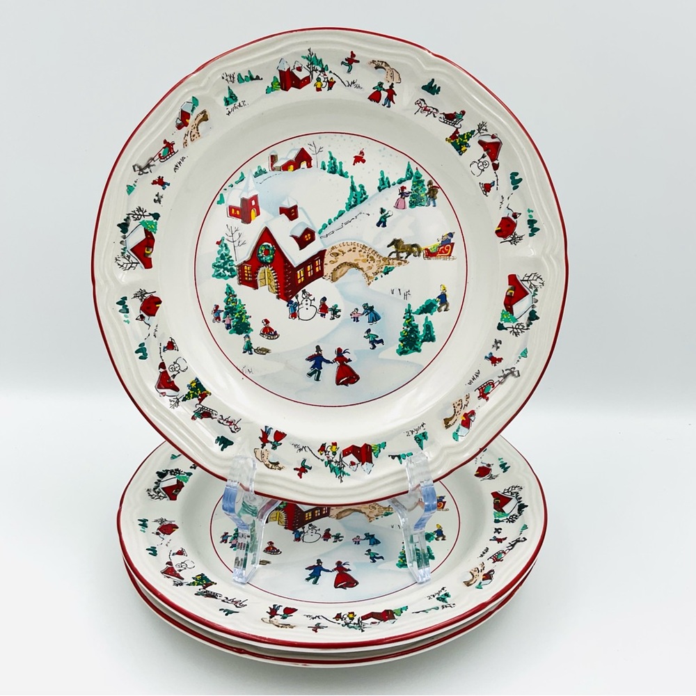 Vintage Farberware White Christmas Salad Plates - Set of 3